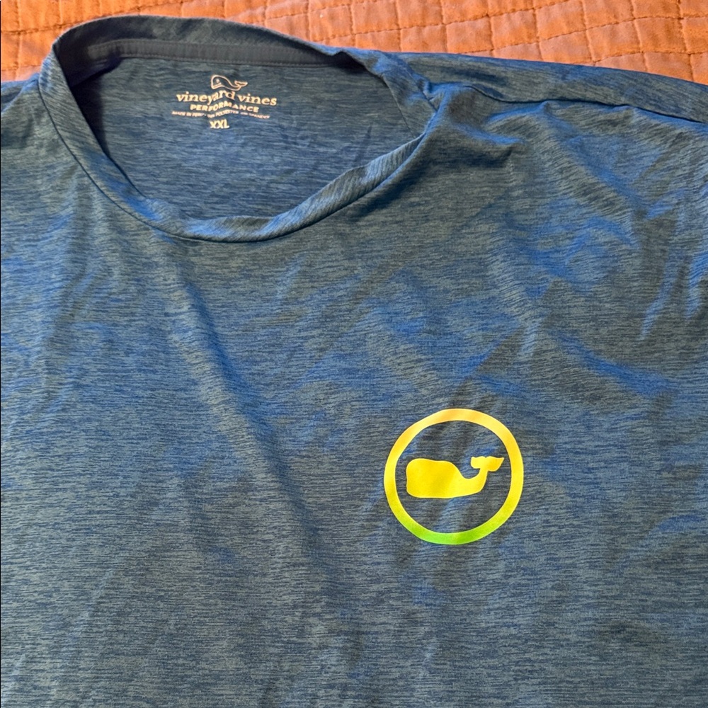Vineyard Vines Heather Blue Tee with Yellow Whale Emblem